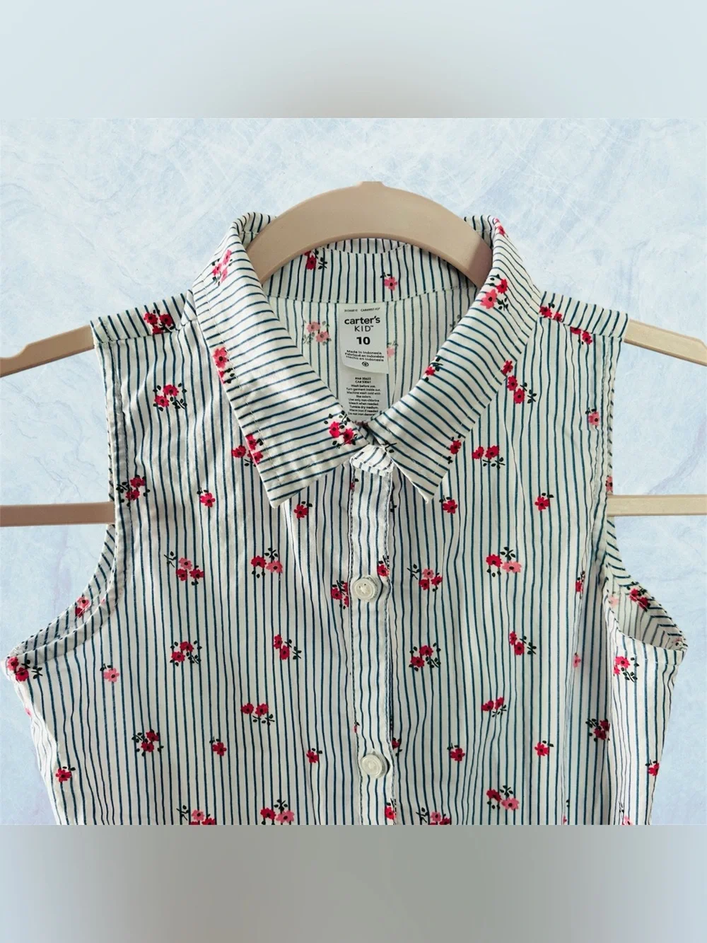 Carter's Blue Daisy & Cream Floral Tie-Waist Kids Dresses